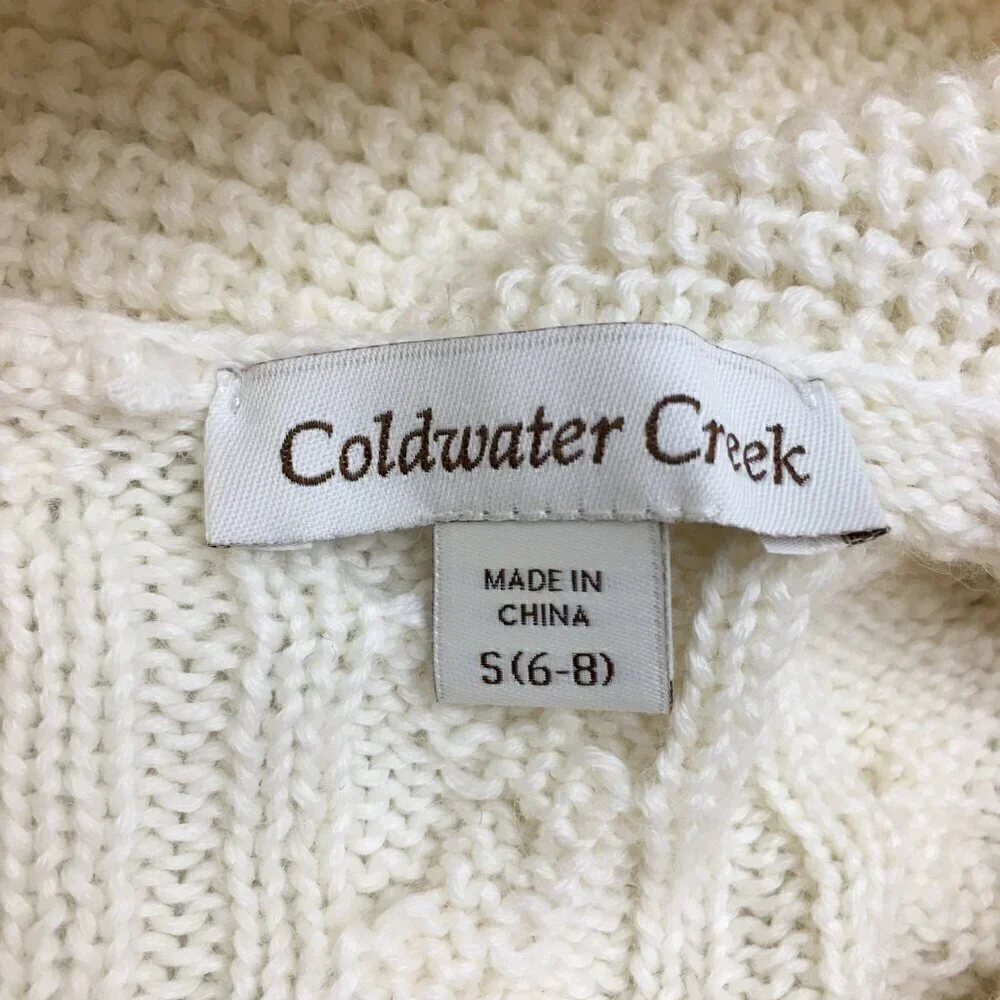 NEW Coldwater Creek Women's Cream Cowl Neck Cable Knit Sweater 3/4 Sleeves S
